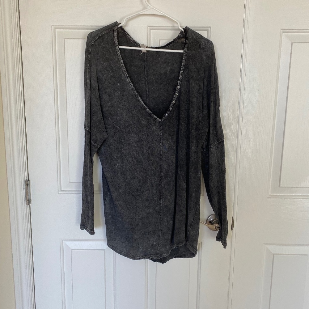 Free People Grey Acid Wash Long Sleeve